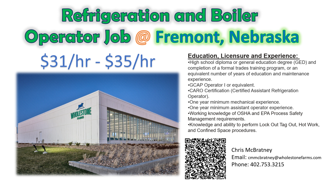 Job Postings / Ammonia / NH3 / R717 → Refrigeration