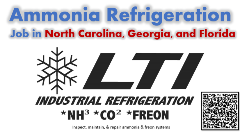 Ammonia Refrigeration Job in the Southeast – North Carolina, Georgia, and Florida