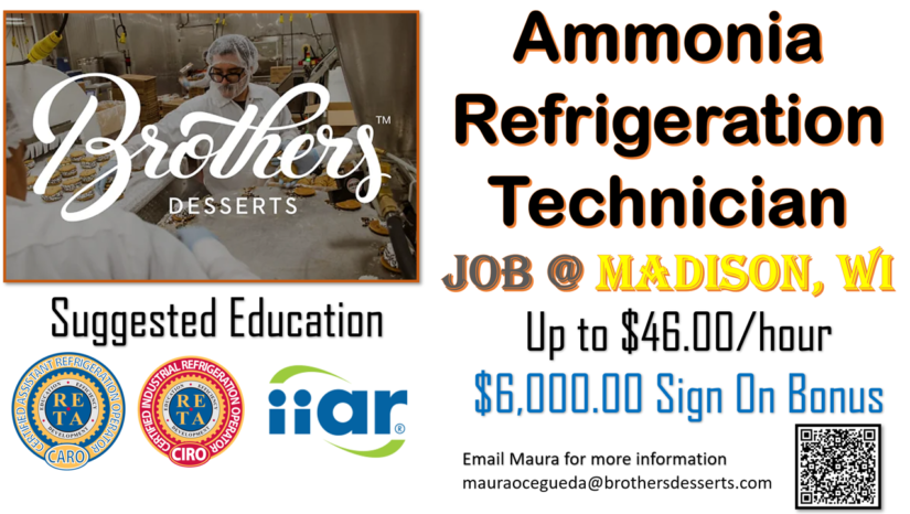 Ammonia Refrigeration Technician Job at Madison, WI