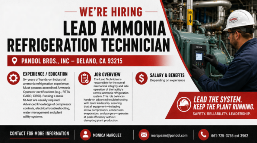 Lead Ammonia Refrigeration Technician Job – Delano, California