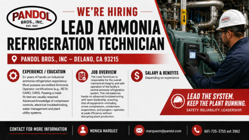 Lead Ammonia Refrigeration Technician Job – Delano, California