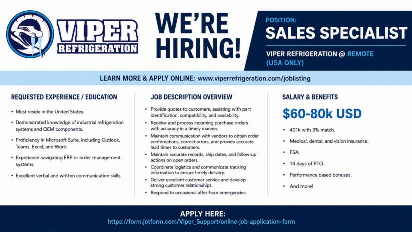 Viper Refrigeration – Sales Specialist Job