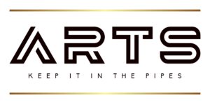 A logo of art it, with the word art in black and gold.